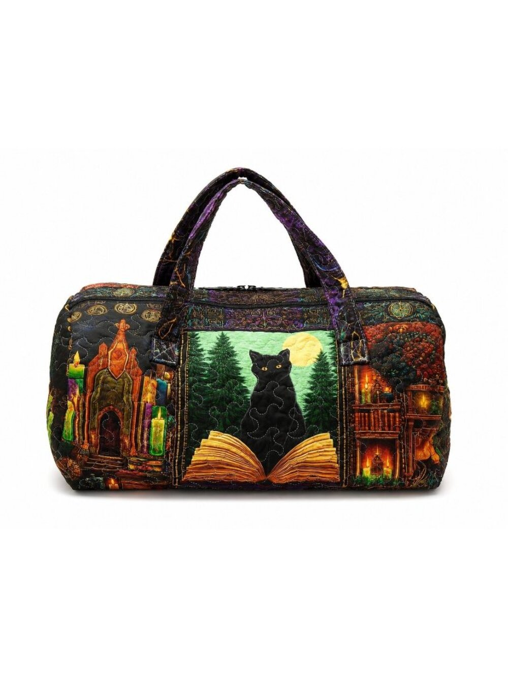 Handmade Quilted Black Cat Book Witchy Duffel Bag Gothic Overnight Halloween